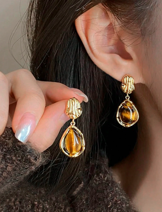 Lot de 3 Paires de Boucles d'Oreilles aux Teintes Ambrées