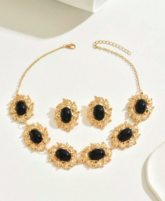 3 Pièces Collier Vintage de Style Français Noir en Acier et Métal