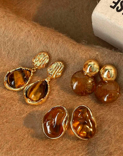 Lot de 3 Paires de Boucles d'Oreilles aux Teintes Ambrées