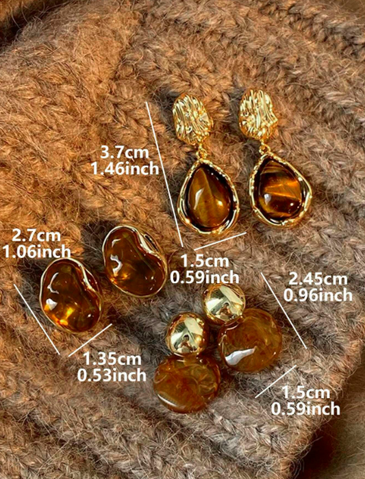 Lot de 3 Paires de Boucles d'Oreilles aux Teintes Ambrées