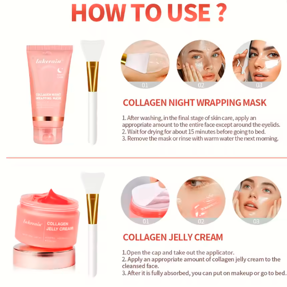Duo Collagène Lakerain – Masque Nuit Peel-Off & Jelly Cream Hydratante | Asli Shop Djibouti