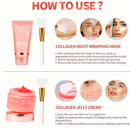 Duo Collagène Lakerain – Masque Nuit Peel-Off & Jelly Cream Hydratante | Asli Shop Djibouti