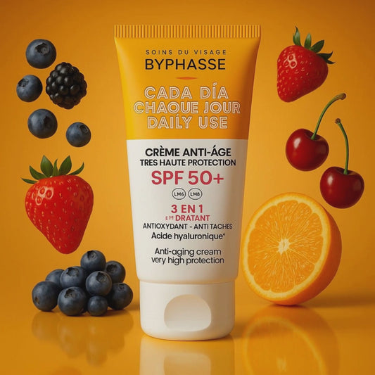BYPHASSE Crème Anti-Âge SPF 50+ – Soin Solaire 3 en 1 Hydratant & Anti-Taches | Asli Shop Djibouti