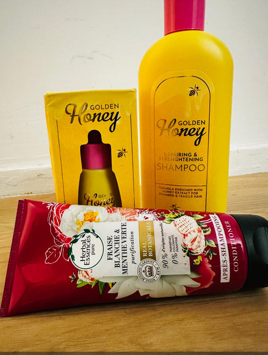 Gamme complète Golden Honey pour cheveux sec.